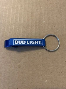 BUD LIGHT 2.5" Bottle Opener Keychain - Blue Aluminum Beer Key Ring - Picture 1 of 2