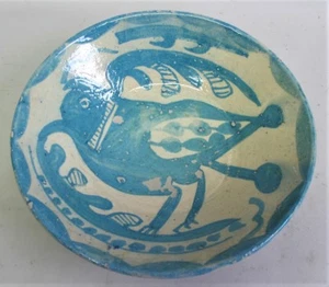 Fine Antique PERSIAN ISLAMIC Art Pottery Bowl with Blue Bird, Middle Eastern - Picture 1 of 8