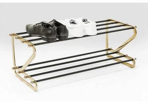 Two-Tier Black & Brass Shoe Rack dazzling design for hallway, porch boot rooms - Picture 1 of 3