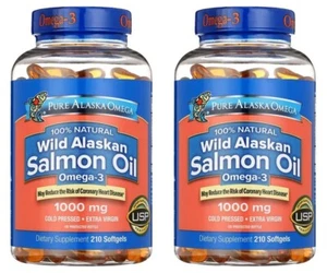 2 PACK - Pure Alaska Omega-3 Wild Alaskan Salmon Oil 1000mg 210 ct - Picture 1 of 7