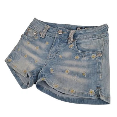 Pantalones Cortos de Jean Miss Me Signature para Mujer 27 x 2.5" Azul Bordado Margarita Floral Foto 1 de 4