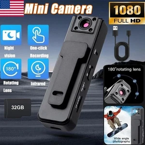 Videocamera 128 GB 1080P mini telecamera corpo polizia HD 180° video DVR IR Night Cam - Foto 1 di 11
