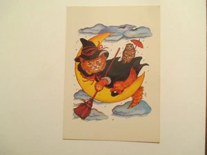 Halloween Postcard Witch Cat Evelyn Gathings 1987 Continental Postcard #84 - Picture 1 of 2