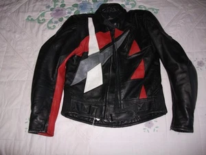 Akito Ladies Motorcycle leather Jacket - Black/Red/white - Picture 1 of 7