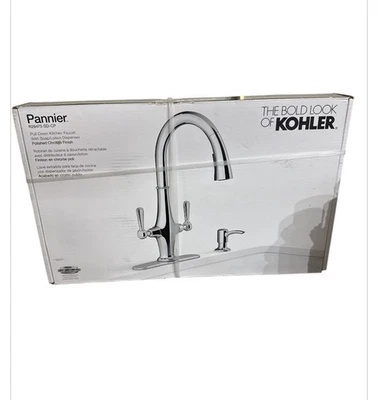 Torneira de cozinha KOHLER Pannier duas alças pull down pulverizador em aço inoxidável vibrante - Imagem 1 de 2