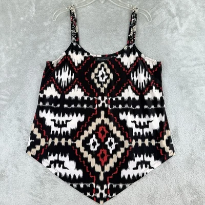 INC International Concept Cami Top Womens Medium Black Tan Red Beaded Straps - Image 1 of 4