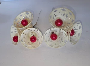 Vintage Hard Plastic & Mica Christmas Bells Red Mercury Glass Clapper Lot of 6  - Picture 1 of 9