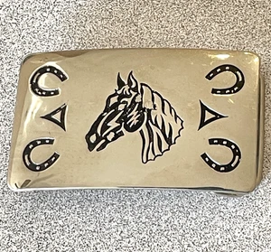 Vintage Western Belt Buckle Horse Cowboy Rodeo Rockabilly Silver Rectangle USA - Picture 1 of 9