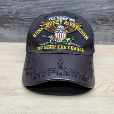 Second Amendment Hat Cap Strap Back Black Faux Leather Brim Embroidered Mens - Image 1 of 4