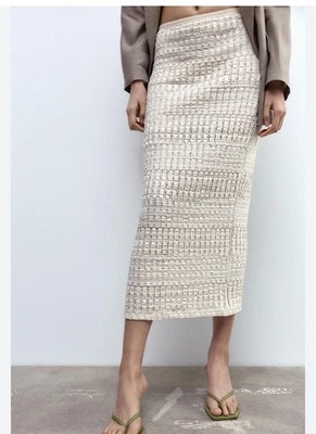 Falda midi ZARA punto puntiagudo marfil mujer M tiro medio elástica nueva 4886/154 playa Foto 1 de 4