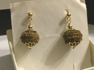 ORECCHINI PENDENTI IN ORO GIALLO 750 18 Kt E PIETRE DURE NATURALI.SUPER LUXURY - Foto 1 di 6