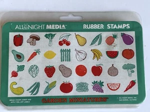 All Night Media Garden Miniatures Mounted Rubber Stamp Set Fruits Vegetables  - Picture 1 of 3