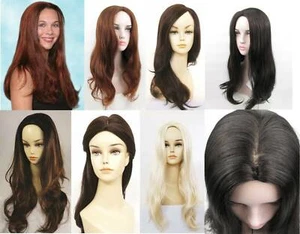 WOMENS LONG STRAIGHT HAIR WIG W/ SOFT CURLS ENDS NO BANGS SKIN TOP CHRISTINE - Picture 1 of 18