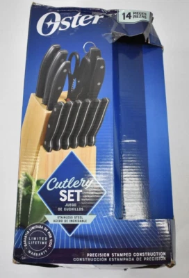 Juego de cubiertos Oster de 14 piezas de acero inoxidable cuchillas con bloque de madera dura Foto 1 de 4