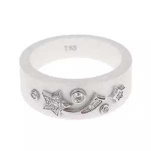 Chanel Comete Ceramic Diamond White Gold Ring 18k Brilliant Cut Band 6.5 - Picture 1 of 4