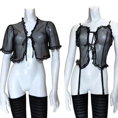 JUEGO RARO LENCERÍA BABYDOLL CON VOLANTES S Peignoir Lolita Sissy Lazo de Malla Foto 1 de 4