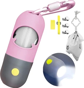 LED Dog Poop Bag Dispenser with Clip - Pink Pet Waste Holder - Picture 1 of 13