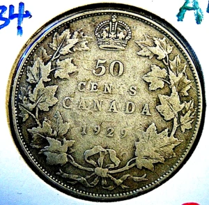 CANADA 1929 50 cents silver half dollar fifty cent piece king George V - Picture 1 of 2