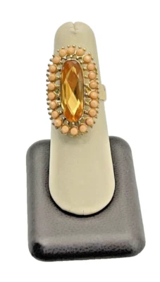 Anillo Halo Cuentas Rosa Ámbar Sintético Chapado en Oro Talla 7 Foto 1 de 2