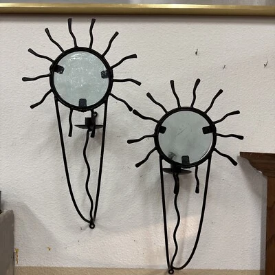 Juego de 2 apliques de pared Soliel estilo Anbre' Dubreuil hierro y vidrio Foto 1 de 4