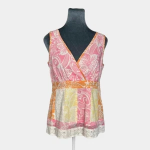 y2k patchwork cotton lace summer babydoll tank top pastel boho Jones New York M - Picture 1 of 8