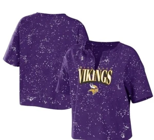 WEAR Minnesota Vikings Bleach Wash Splatter Cropped Notch Neck T-Shirt Size M - Picture 1 of 2