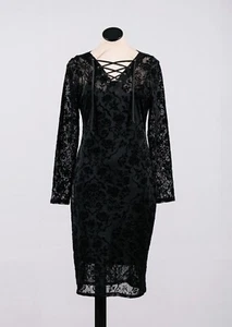 Xhilaration Black Mesh Flocked Floral 2000s Halloween Sheath Midi Dress Sz M - Picture 1 of 5