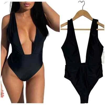 Nuevo Traje de Baño Zaful Para Mujer S Corte Alto Cuello Sumergido Una Pieza Sexy Negro S Foto 1 de 4