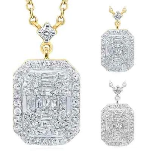 0.33CTW Natural Diamond 10K Yellow White Gold Emerald Necklace (Solid Links) 18" - Imagen 1 de 15