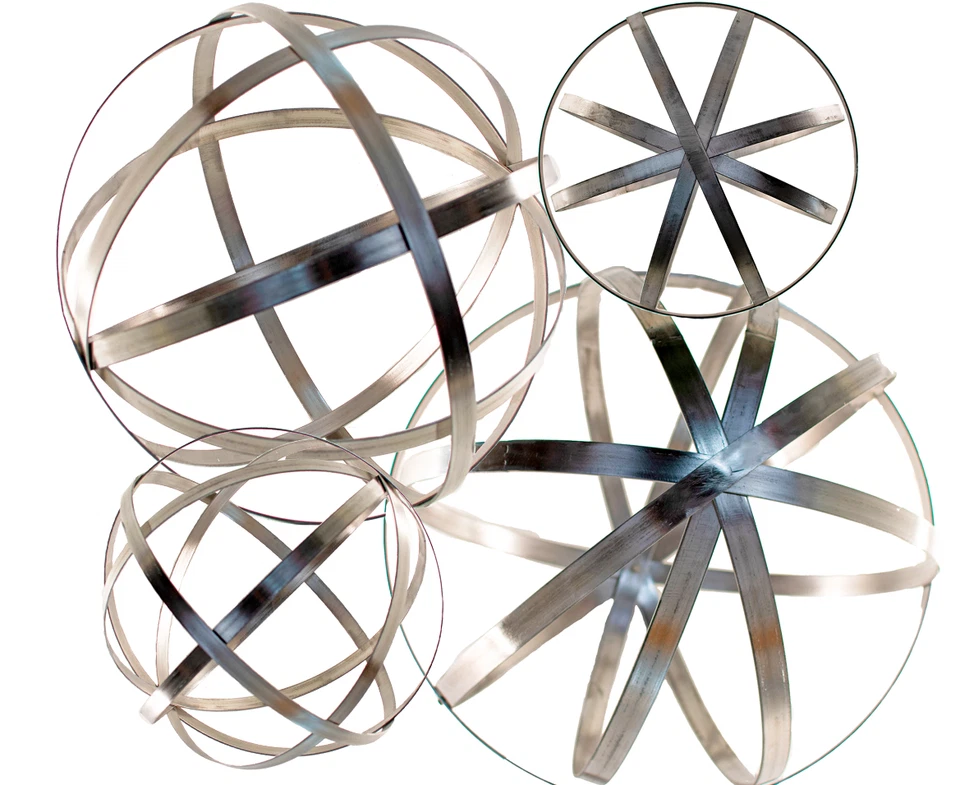 Esfera de acero adorno de césped jardín topiario 14"" metal acabado plateado se pliega plano Foto 1 de 4