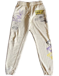 Looney Tunes Jogger Pants Boys Small 12/13  Beige￼ Graphic Leg Logo Beige - Picture 1 of 10