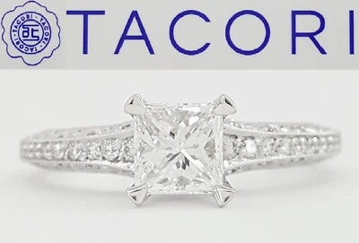 Tacori Classic Crescent Princess Cut Diamond Engagement Ring 18k White 1 ct 9.2K - Image 1 of 4