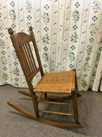 Vintage Small Wooden Rocking Chair with Woven Seat & Ladder Back - Local Pick-Up Cover