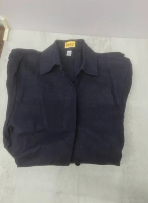 Casaco feminino vintage clássico linho claro azul marinho camisa longa botão finito - Imagem 1 de 4