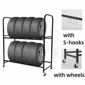 Garage Mobile Heavy Duty Tyre Rack 2 Tiers Garage Tires Storage Stand Shelf - Picture 1 of 5