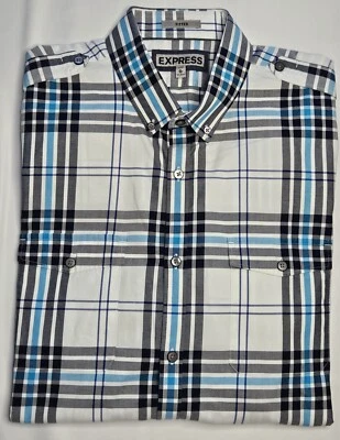 Camisa Para Hombres Express Ajustada Manga Larga A Cuadros Abotonada Talla XL 17 17 1/2 - BONITA Foto 1 de 2