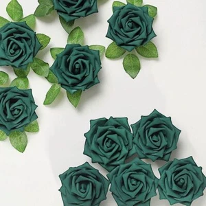 24 HUNTER GREEN 5" FOAM ROSE Flowers Stems Party Wedding Events Decorations - Picture 1 of 8