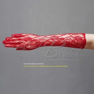 FLOWER PATTERN WOMEN'S LACE GLOVES - BELOW-THE-ELBOW LENGTH(8BL), VARIOUS COLORS - Picture 1 of 10