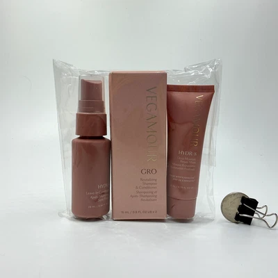 3pc Vegamour Travel Set: GRO Shampoo Conditioner 15ml + Hydr8 Leavein + Mask NIP - Image 1 of 2