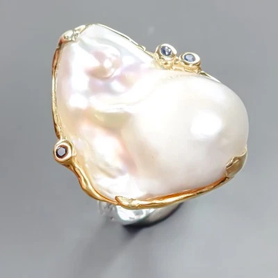 Anillo de perlas barrocas naturales de plata de ley 925 talla 7,5/R432649 de regalo Foto 1 de 4