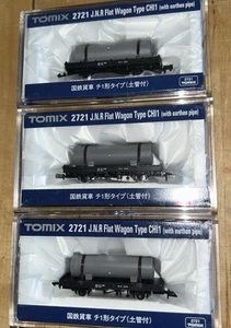 TOMIX 2721 N Gauge JNR Flat Wagon Type CHI1 With Earthen Pipe Load Set Of 3 - Picture 1 of 5