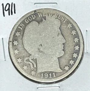 1911 BARBER SILVER HALF DOLLAR ~ ~NICE OLD COIN~ 90% SILVER - Picture 1 of 2