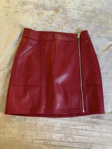 Express Faux Leather Mini Skirt Red Zip Front Side Pockets Sz 00 - Picture 1 of 7