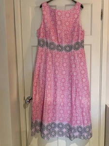 BODEN SLEEVELESS A-LINE FULLY LINED COTTON PATTERNED PINK DRESS UK 18 WORN ONE - Picture 1 of 4