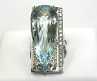 Long Pear Shape Aquamarine And Diamond Solitaire Ring 14K White Gold 2278Ct