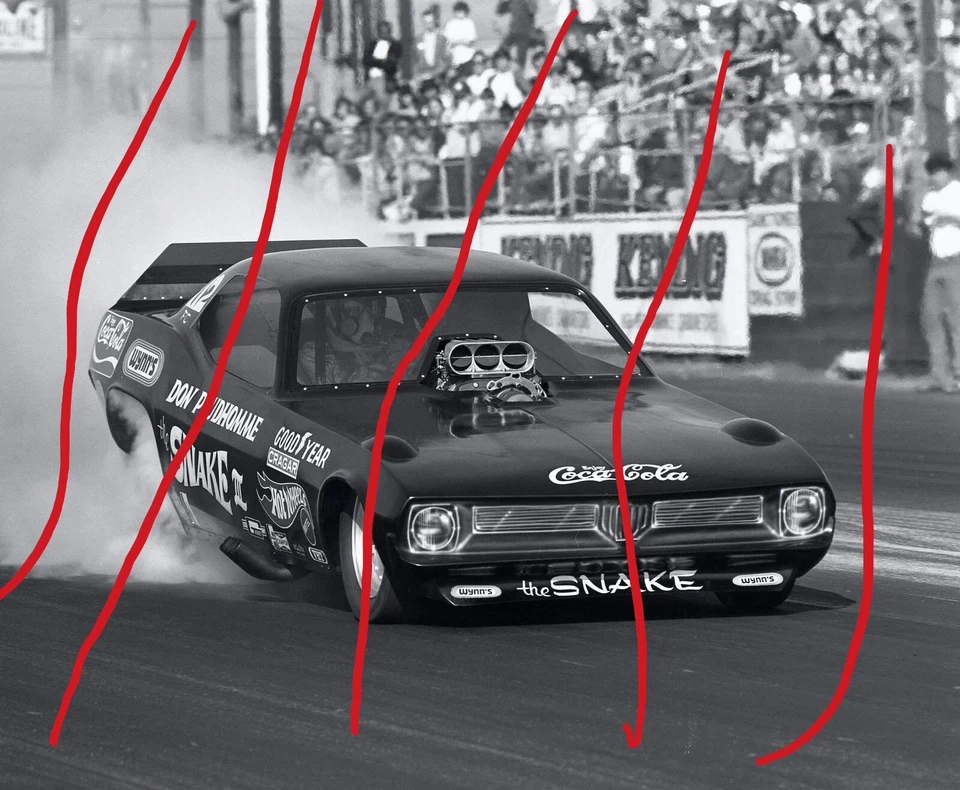 FOTO DON PRUDHOMME "BLACK" HOTWHEELS CUDA 12 X 18 BLANCO Y NEGRO LEONES LDR Foto 1 de 1