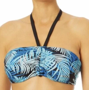 NEW Time & Tru Halter Bikini Swim Top Black Blue Palm Leaf Plus sz 3X 24w-26w - Picture 1 of 2