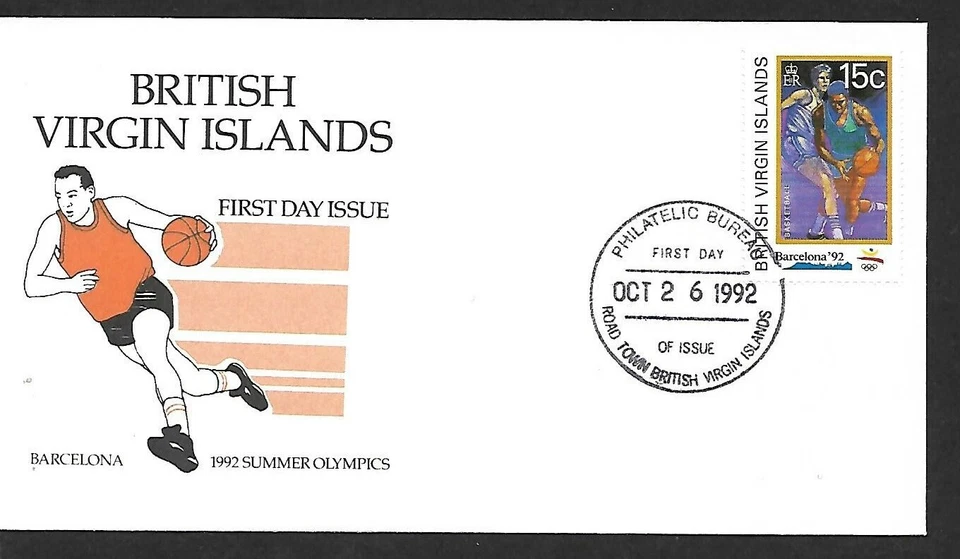 VIRGIN ISLANDS 1992 FIRST DAY COVER, SUMMER OLYMPICS BARCELONA, BASKETBALL - Image 1 of 1