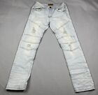 Platform 100 Jeans Mens 34x32 Blue Denim Slim Distressed Stretch Pants Preppy *