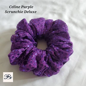 Celine Scrunchie Deluxe Sequence Purple Hair Tie New Handmade - Picture 1 of 4